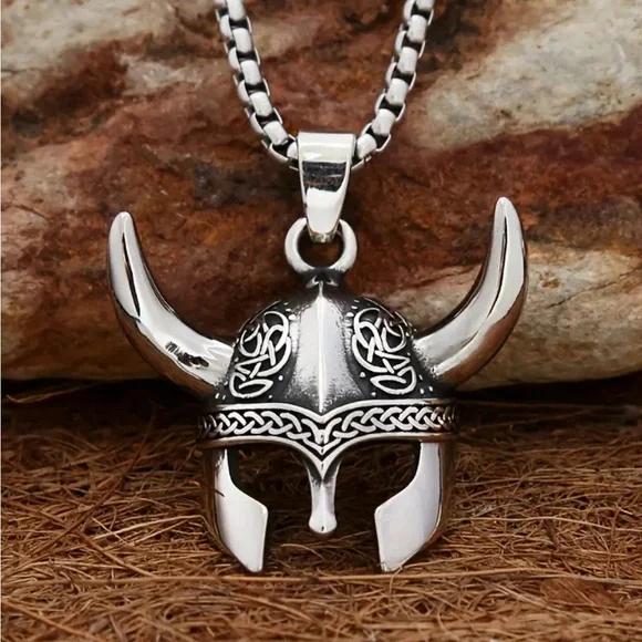 Viking Helmet Pendant Necklace - Picture 2 of 6